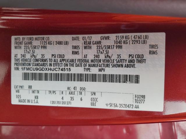2017 FORD ESCAPE SE - 1FMCU9GDXHUC74515
