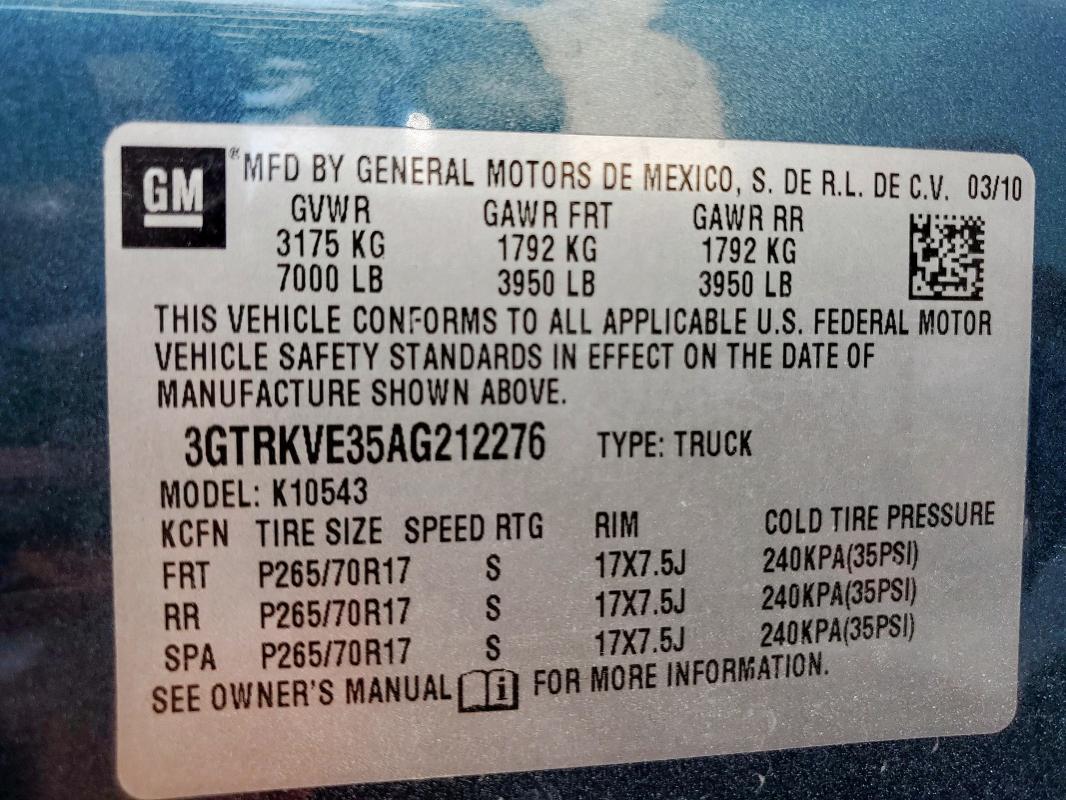 2010 GMC SIERRA K15 - 3GTRKVE35AG212276