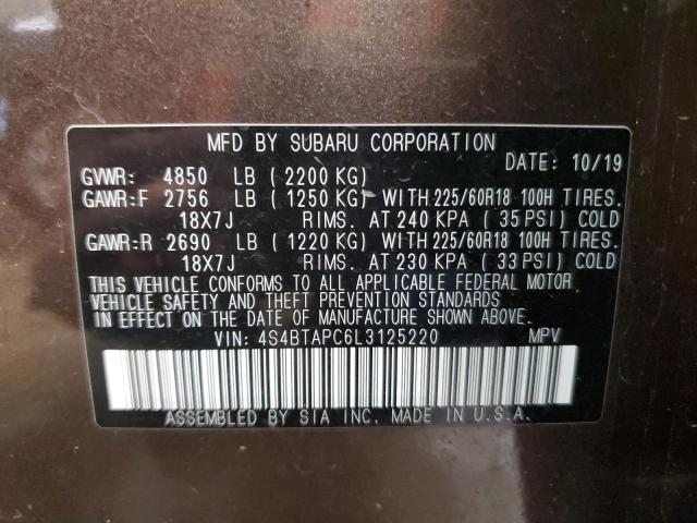 2020 SUBARU OUTBACK TO 4S4BTAPC6L3125220