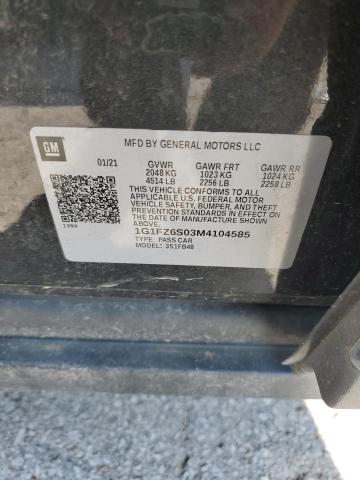 2021 CHEVROLET BOLT EV PR 1G1FZ6S03M4104585