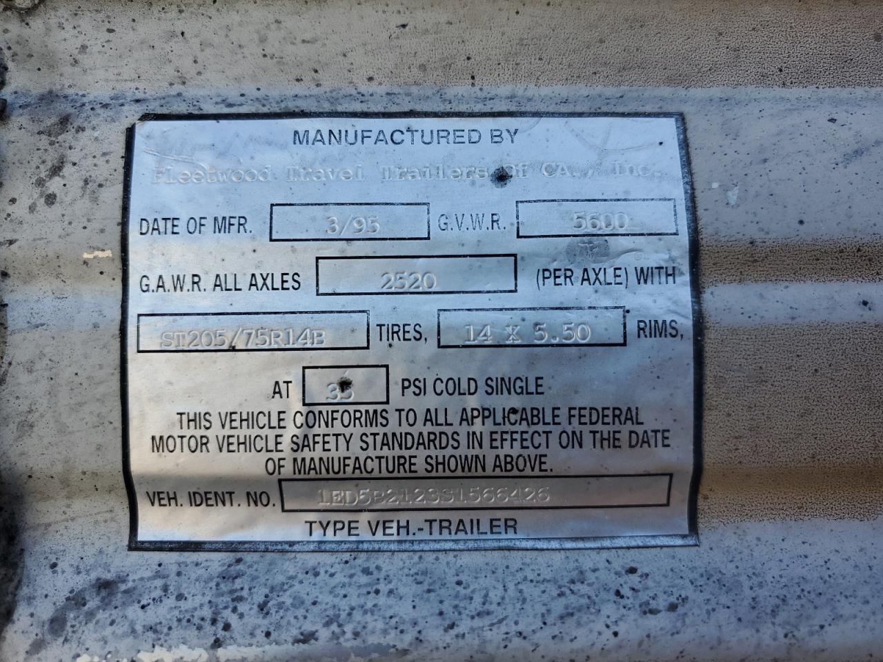 Lot #3183791133 1995 WNES TRAVLTRLR