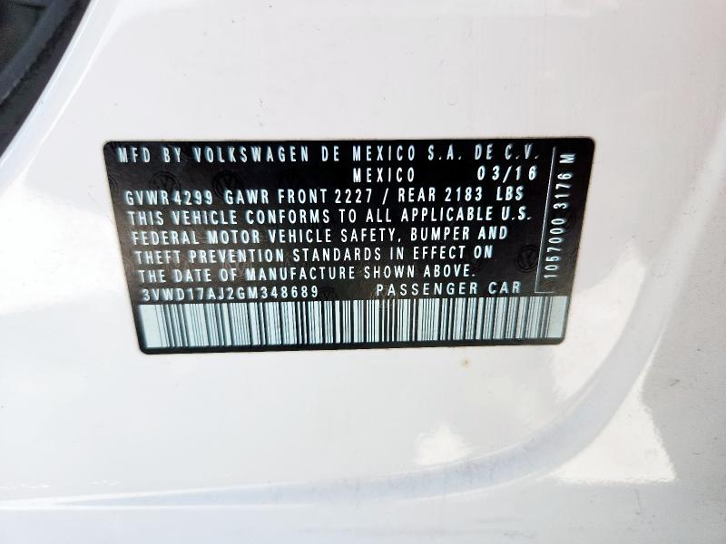 2016 VOLKSWAGEN JETTA SPOR 3VWD17AJ2GM348689