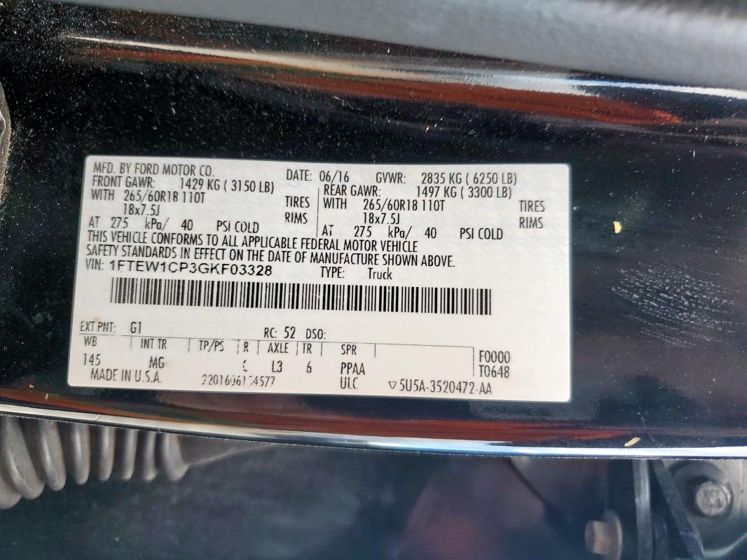2016 FORD F150 SUPER - 1FTEW1CP3GKF03328