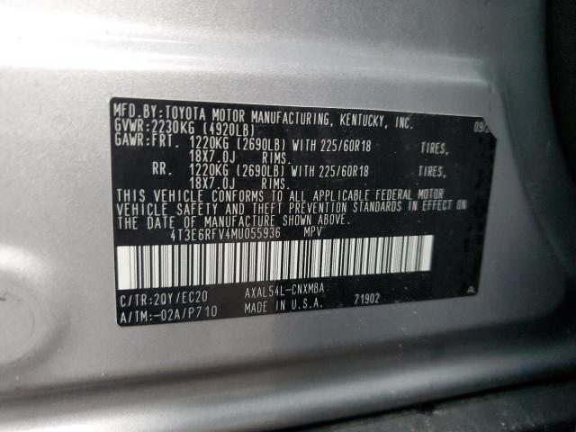 2021 TOYOTA RAV4 XSE 4T3E6RFV4MU055936