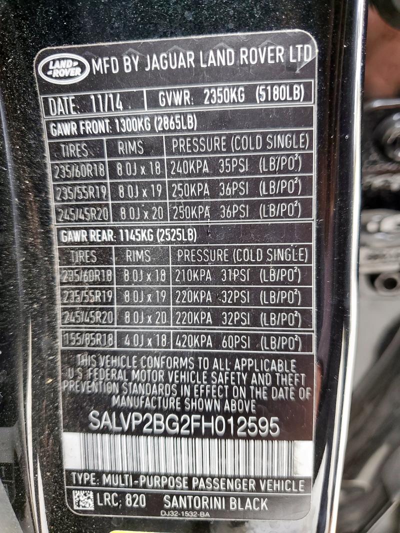 2015 LAND ROVER RANGE ROVE - SALVP2BG2FH012595