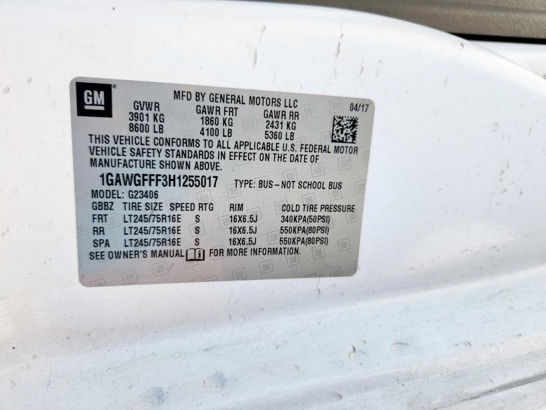 2017 CHEVROLET EXPRESS G2 - 1GAWGFFF3H1255017