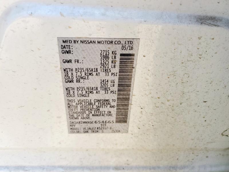 2016 NISSAN PATHFINDER - 5N1AR2MNXGC654665