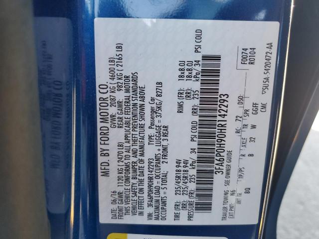2017 FORD FUSION SE - 3FA6P0H90HR142293