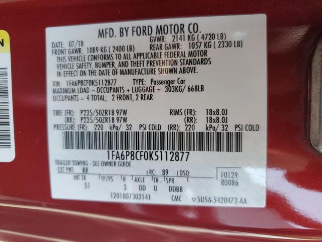 2019 FORD MUSTANG GT 1FA6P8CF0K5112877