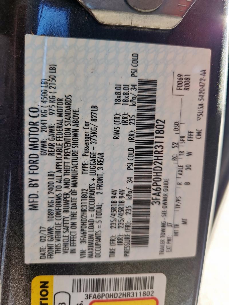 2017 FORD FUSION SE 3FA6P0HD2HR311802