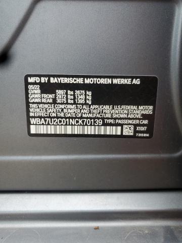 2022 BMW 750 XI WBA7U2C01NCK70139
