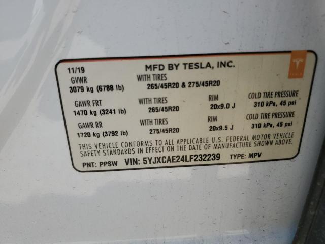 2020 TESLA MODEL X 5YJXCAE24LF232239