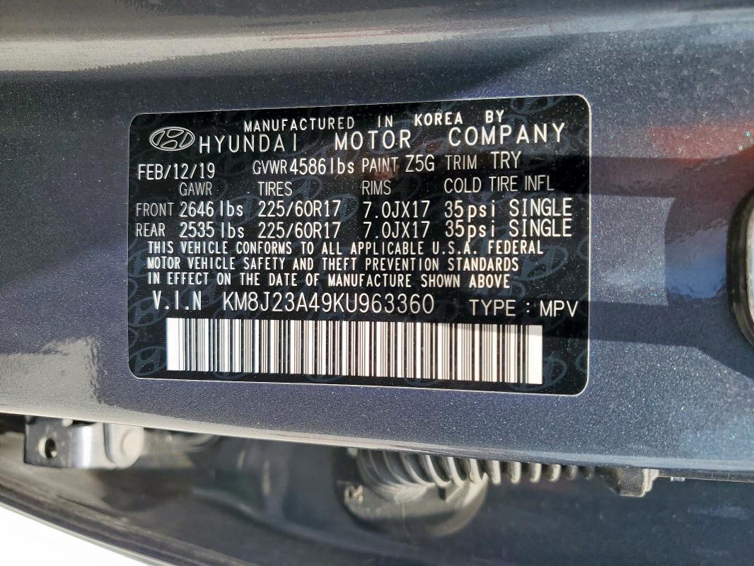 2019 HYUNDAI TUCSON SE KM8J23A49KU963360