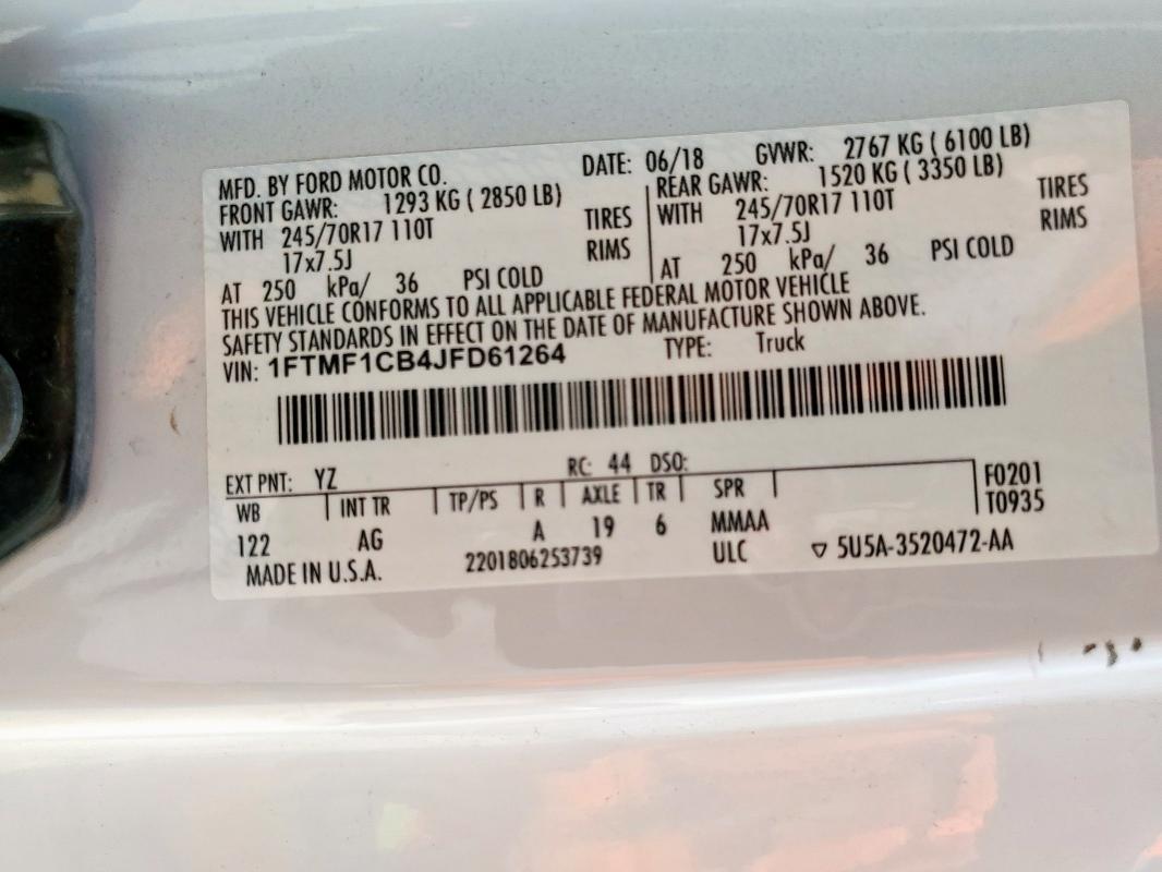 2018 FORD F150 1FTMF1CB4JFD61264