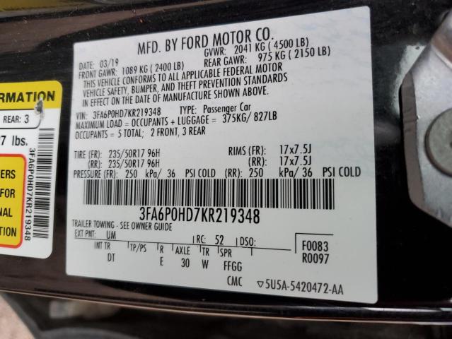 2019 FORD FUSION SE 3FA6P0HD7KR219348