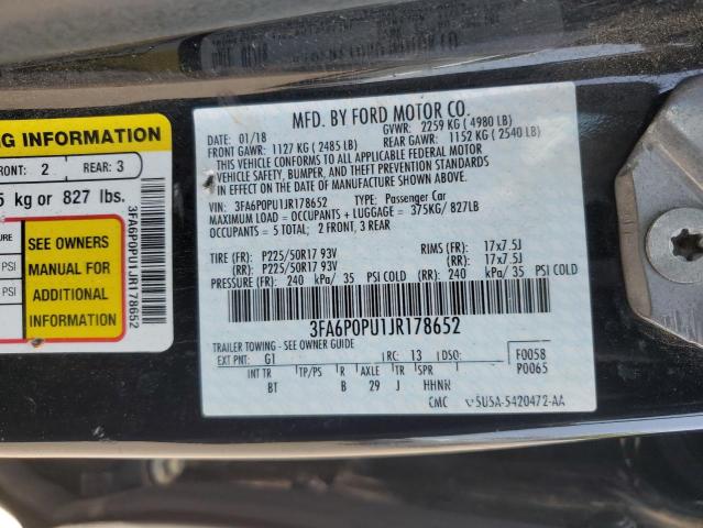 2018 FORD FUSION SE 3FA6P0PU1JR178652