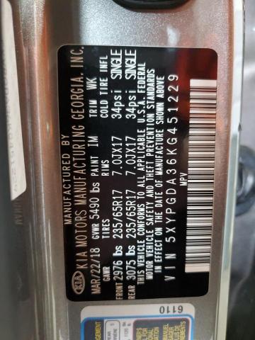 2019 KIA SORENTO L 5XYPGDA36KG451229