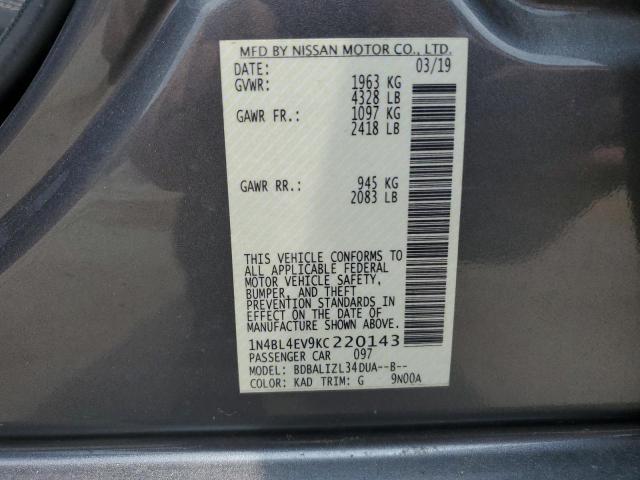 2019 NISSAN ALTIMA SL 1N4BL4EV9KC220143