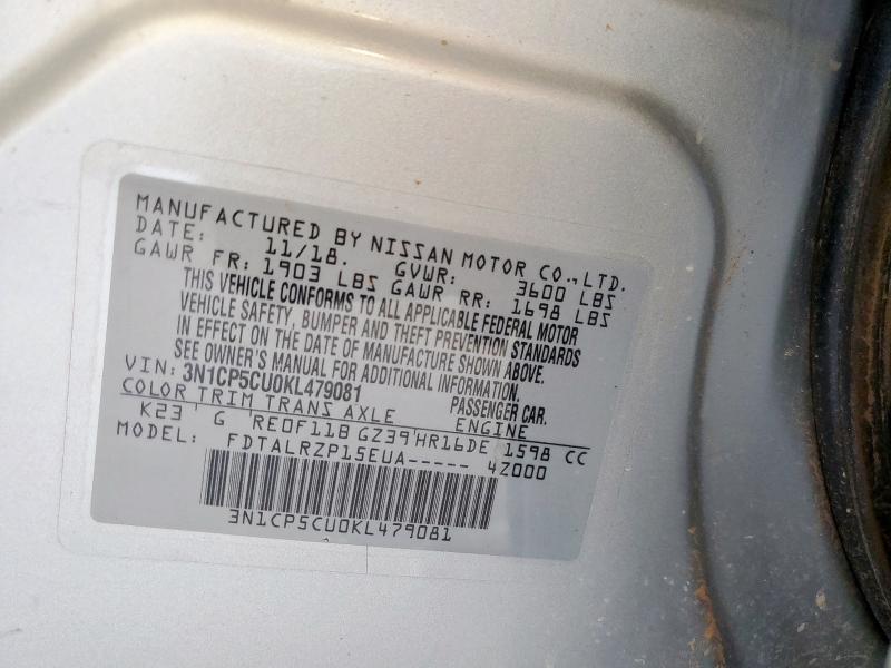 2019 NISSAN KICKS S 3N1CP5CU0KL479081