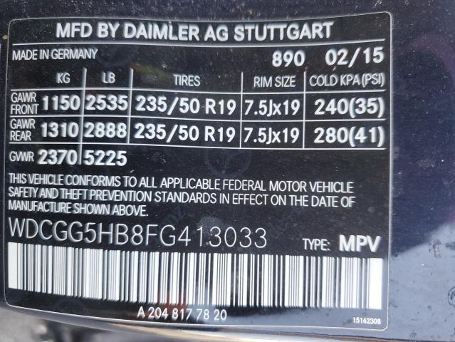 2015 MERCEDES-BENZ GLK 350 WDCGG5HB8FG413033