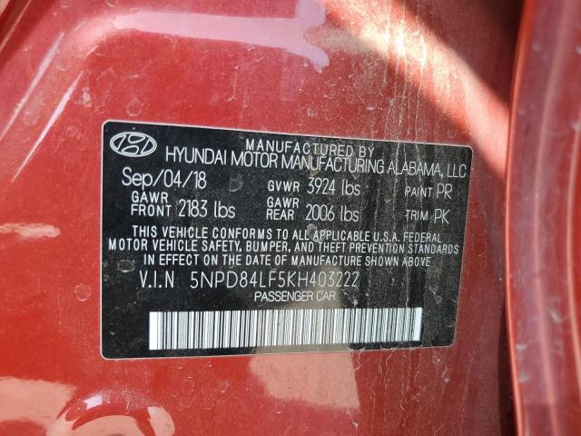 2019 HYUNDAI ELANTRA SEL 5NPD84LF5KH403222