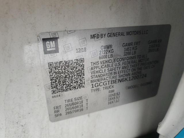 2019 CHEVROLET COLORADO 1GCGTBEN6K1200724