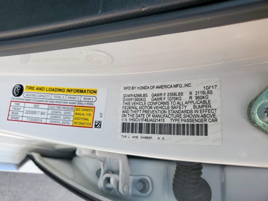 2018 HONDA ACCORD EX 1HGCV1F46JA021415