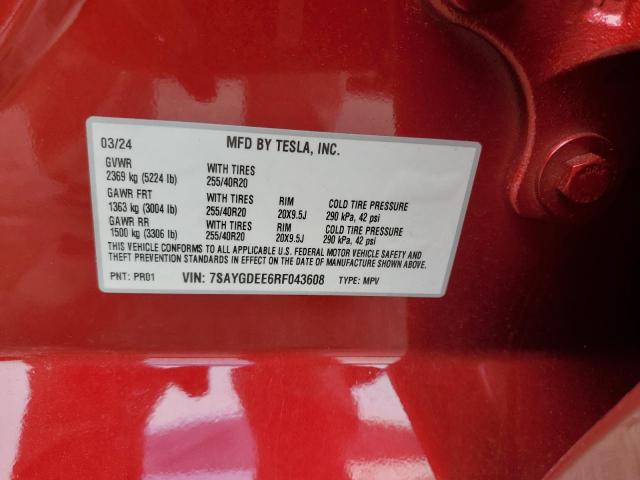2024 TESLA MODEL Y 7SAYGDEE6RF043608