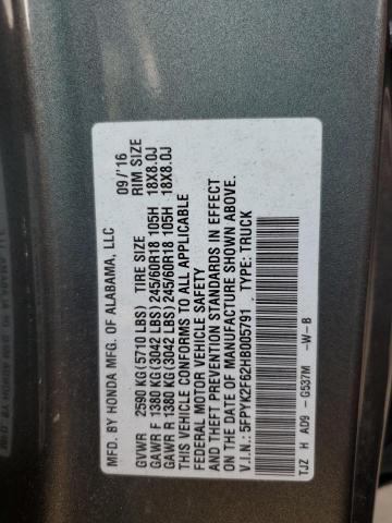 2017 HONDA RIDGELINE 5FPYK2F62HB005791