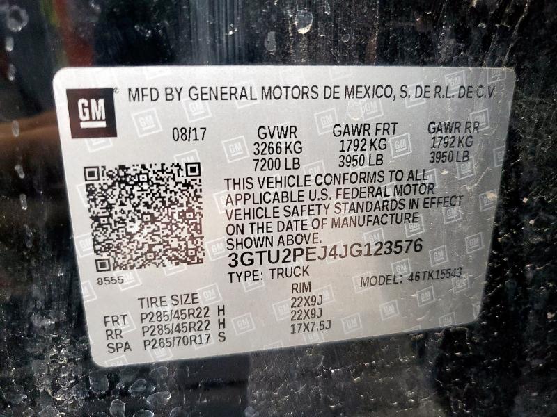 2018 GMC SIERRA K15 3GTU2PEJ4JG123576
