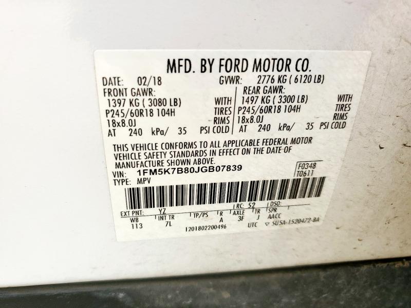 2018 FORD EXPLORER - 1FM5K7B80JGB07839