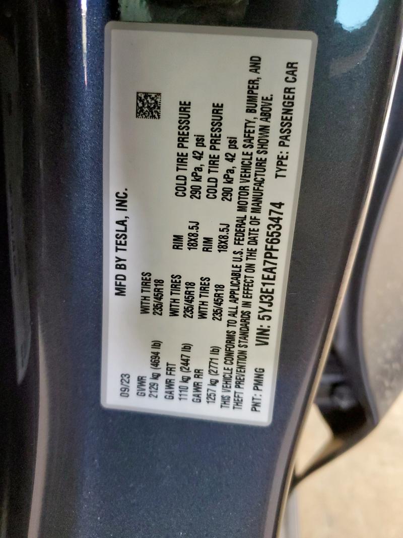 2023 TESLA MODEL 3 - 5YJ3E1EA7PF653474