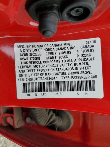 2016 HONDA CIVIC EXL - 2HGFC1F73GH634647