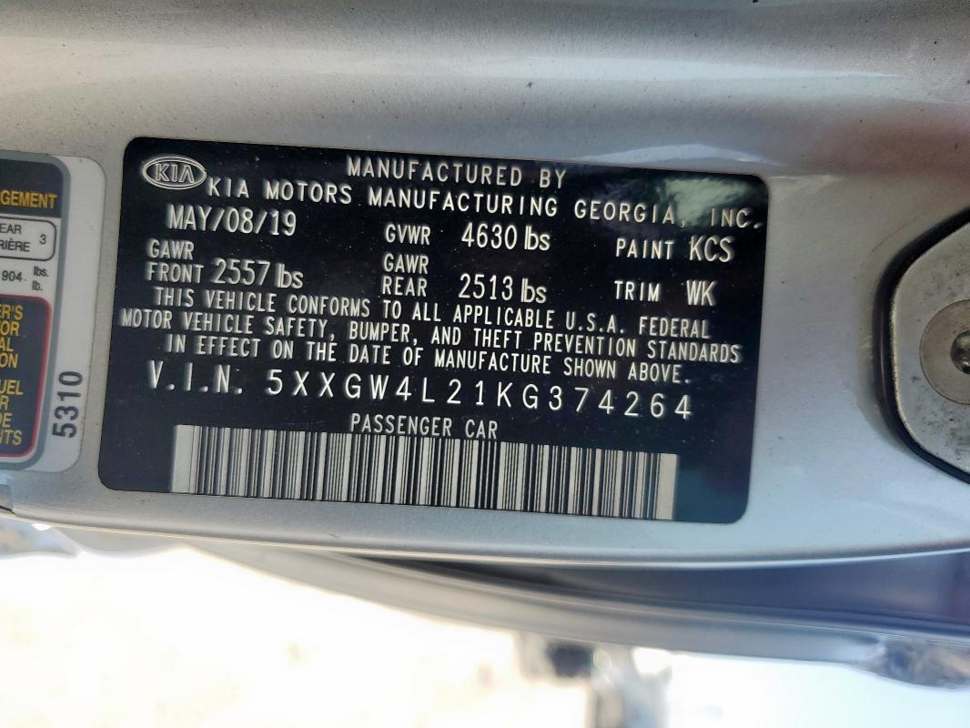 2019 KIA OPTIMA SX 5XXGW4L21KG374264