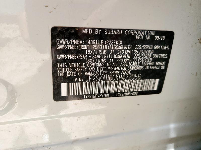 2019 SUBARU FORESTER S JF2SKAPC0KH422056