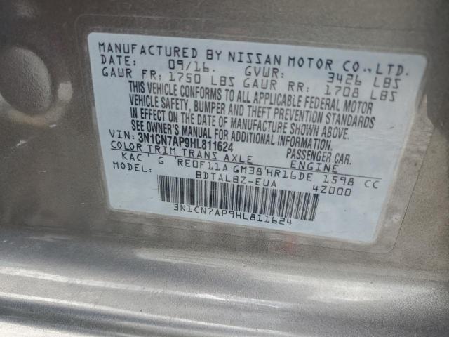 2017 NISSAN VERSA S 3N1CN7AP9HL811624