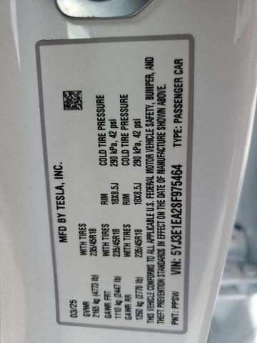 2025 TESLA MODEL 3 5YJ3E1EA2SF975464
