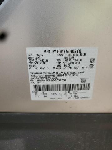 2016 FORD EXPLORER X - 1FM5K8D84GGC39238
