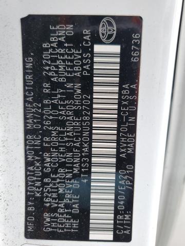 2022 TOYOTA CAMRY NIGH 4T1S31AK0NU582702