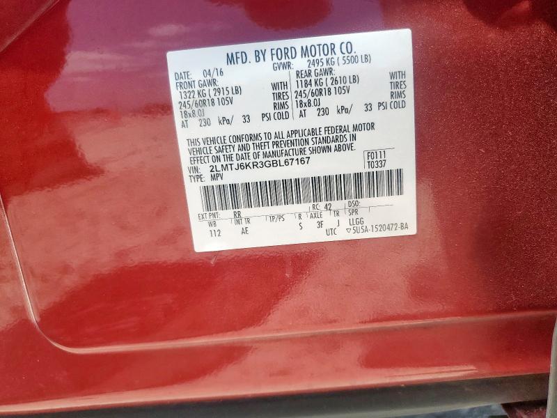 2016 LINCOLN MKX SELECT 2LMTJ6KR3GBL67167