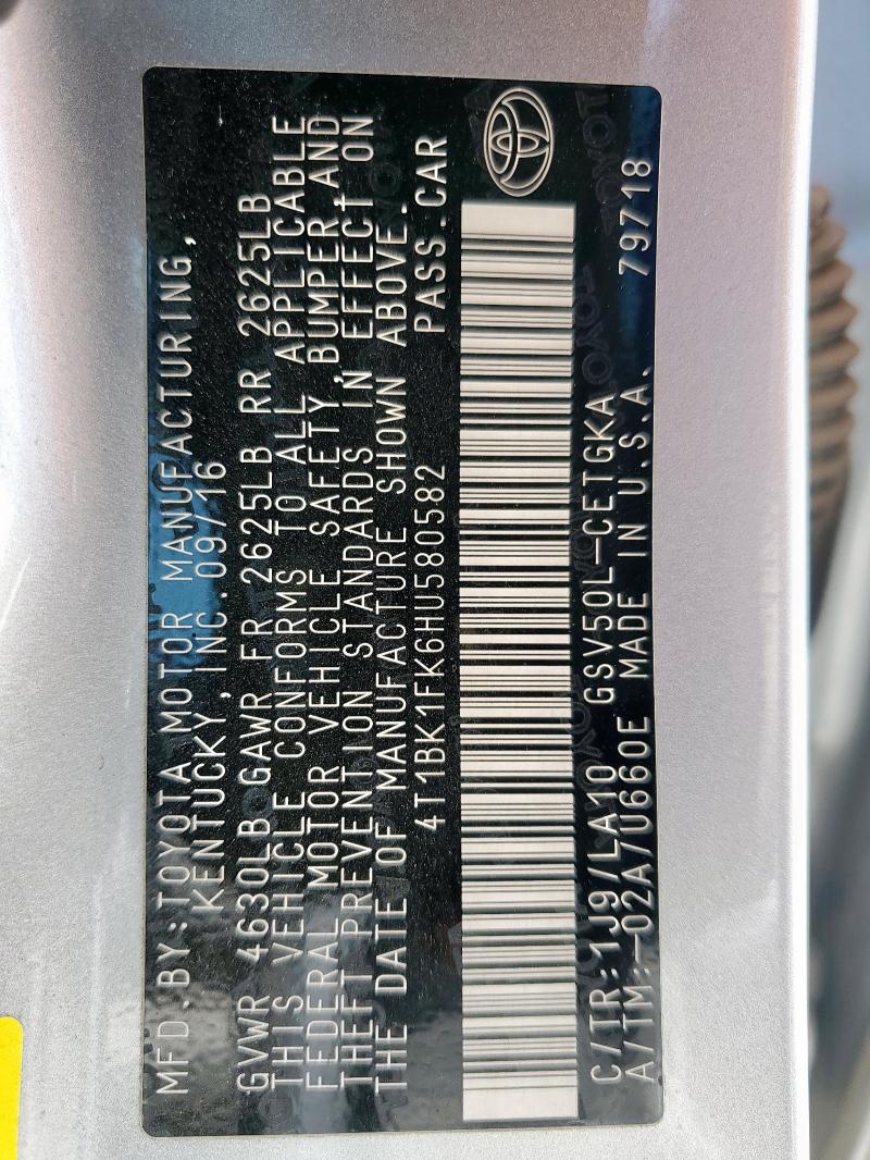 2017 TOYOTA CAMRY XSE 4T1BK1FK6HU580582