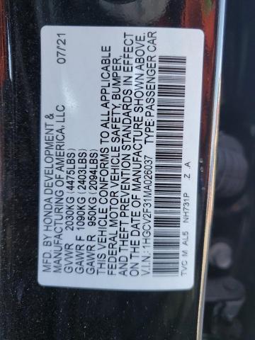 2021 HONDA ACCORD SPORT 1HGCV2F31MA026037