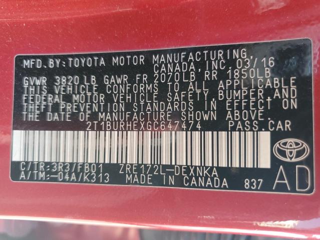 2016 TOYOTA COROLLA L - 2T1BURHEXGC647474