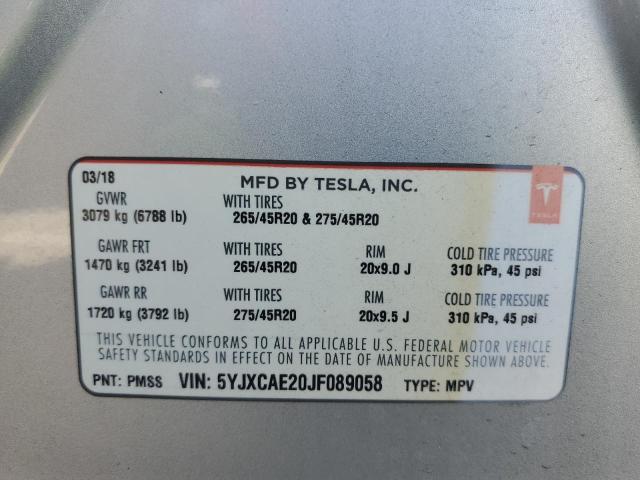 2018 TESLA MODEL X 5YJXCAE20JF089058