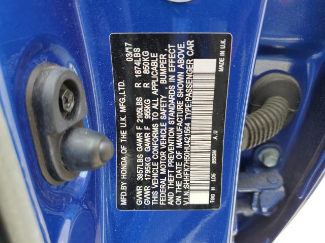 2017 HONDA CIVIC EX SHHFK7H50HU421564