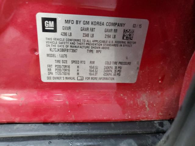 2015 CHEVROLET TRAX LS KL7CJKSB6FB173567