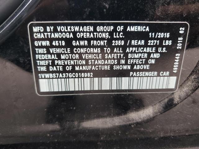 2016 VOLKSWAGEN PASSAT SE 1VWBS7A37GC016982