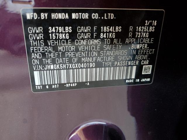 2016 HONDA FIT EX JHMGK5H7XGX040190