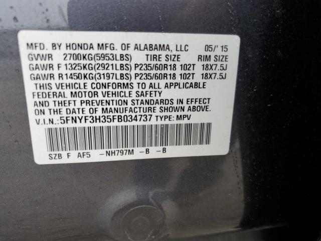 2015 HONDA PILOT SE 5FNYF3H35FB034737
