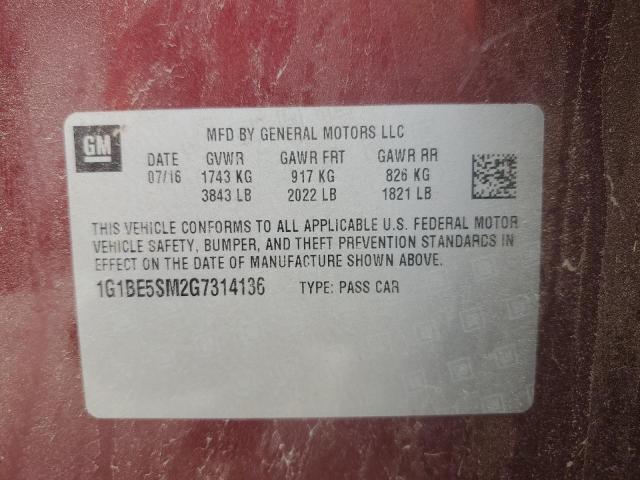 2016 CHEVROLET CRUZE LT 1G1BE5SM2G7314136